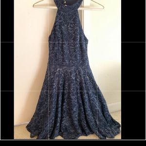 beautiful navy blue sparkly halter dress!!